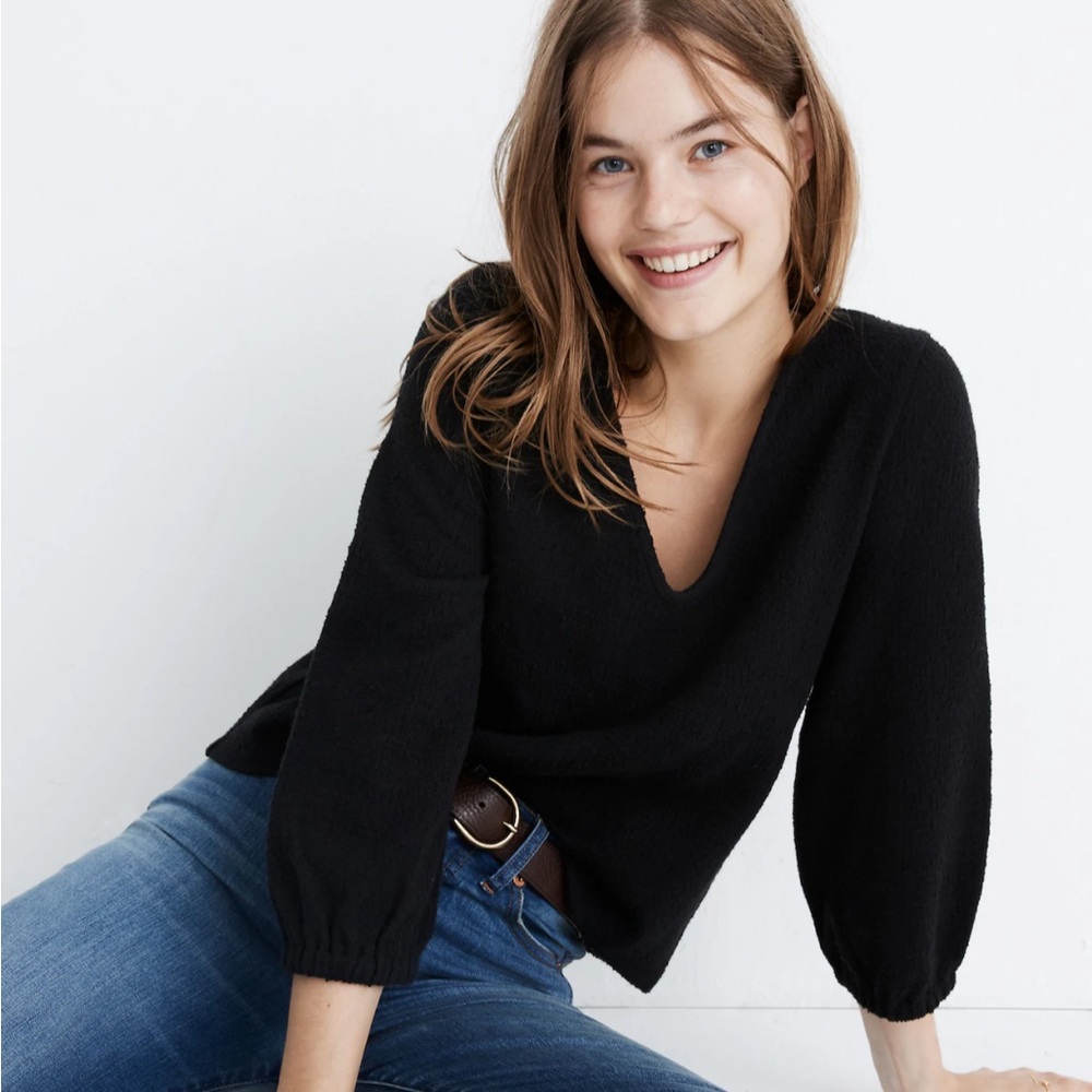 Madewell Full Sleeve Top, in True Black (Texture & Thread)